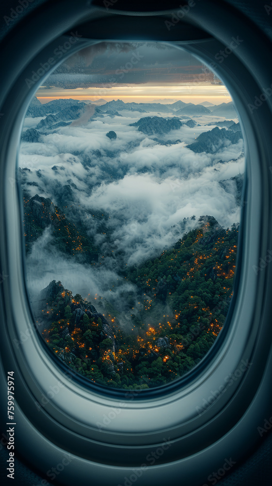 Naklejka premium Nighttime vista: mountains, clouds.generative ai