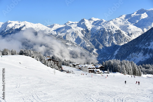 Courchevel ski resort slopes by winter
