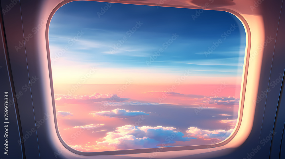 Admire the peaceful cloudscape through the airplane window