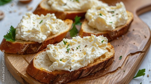 Toasted bread with cream cheese. 