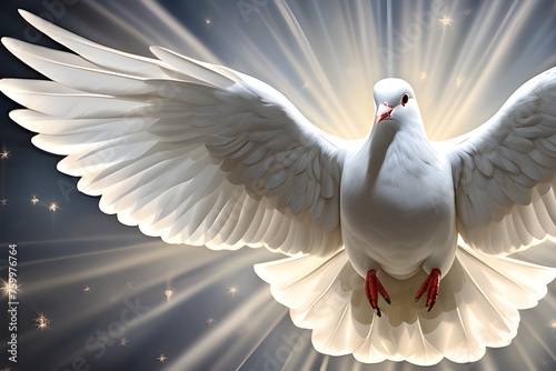 flying white Pidgeon (symbol of peace) on the sky