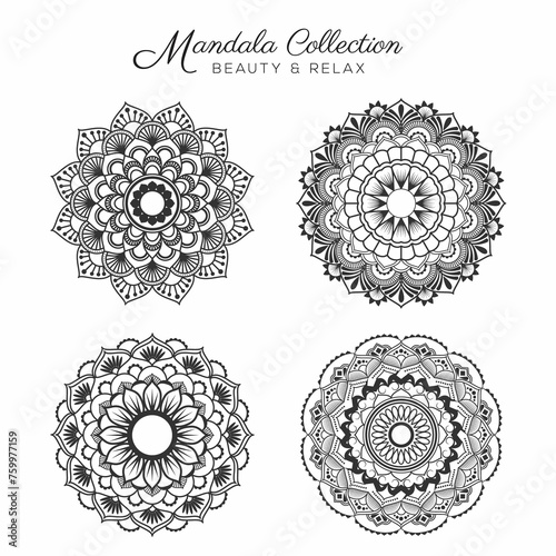Set Mandala Decorative Ornamental Design Coloring Page Greeting Card Invitation Tattoo Yoga Spa Symb 2