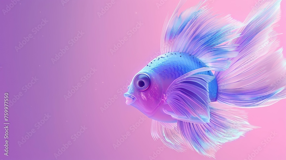 Fototapeta premium Blue fish with elegant fins in purple water.