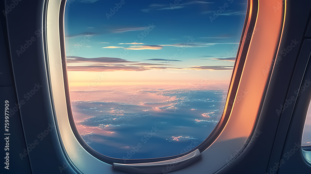 Fototapeta premium Admire the peaceful cloudscape through the airplane window
