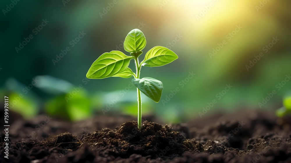 Seedlings sprouting in fertile soil at sunrise Seedlings sprouting in fertile soil at sunrise