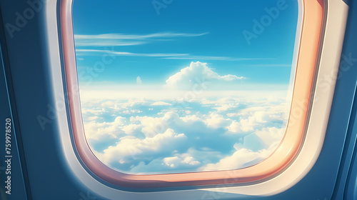 Admire the peaceful cloudscape through the airplane window