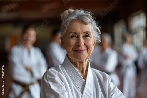 Portrait of happy senior woman at karate course