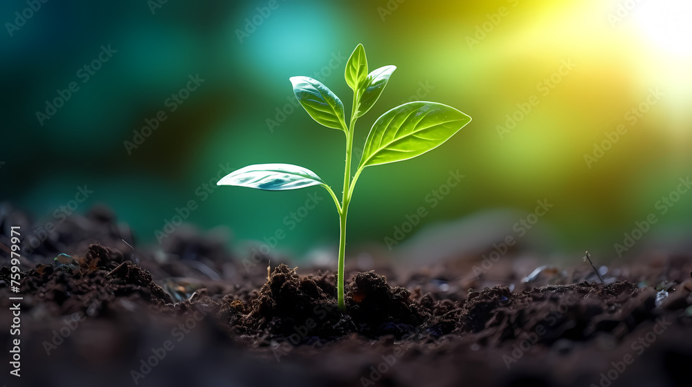 Seedlings sprout in fertile soil, new growth Seedlings sprout in fertile soil, new growth