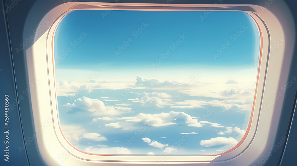 Admire the peaceful cloudscape through the airplane window