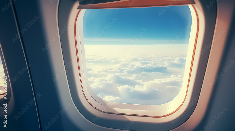 Admire the peaceful cloudscape through the airplane window