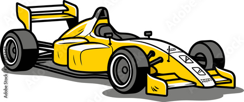 Formula Car Vector Illustration in a Rain-Soaked Race