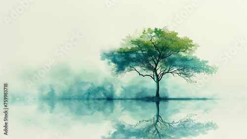 A tree is reflected in the water