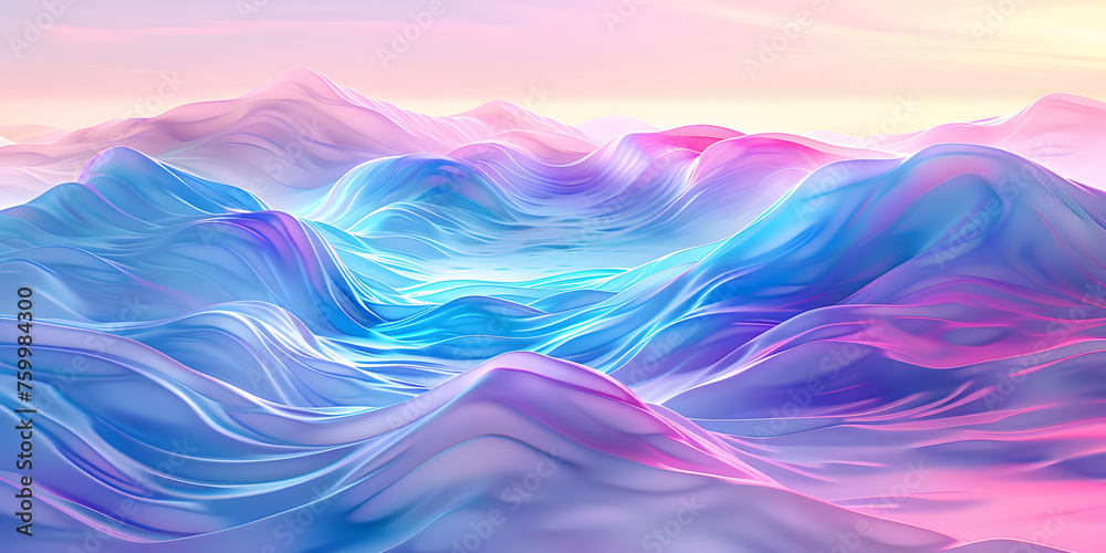 3D render of a smooth, flowing gradient landscape with iridescent colors blending seamlessly into one another 3D render of a smooth, flowing gradient landscape with iridescent colors blending seamlessly into one another
