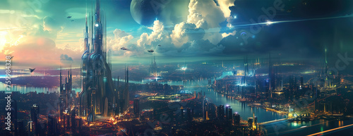 Future city 3D scene. Futur...