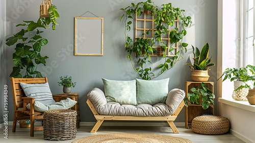 odern Room with Green Plants, Stylish Interior Design photo