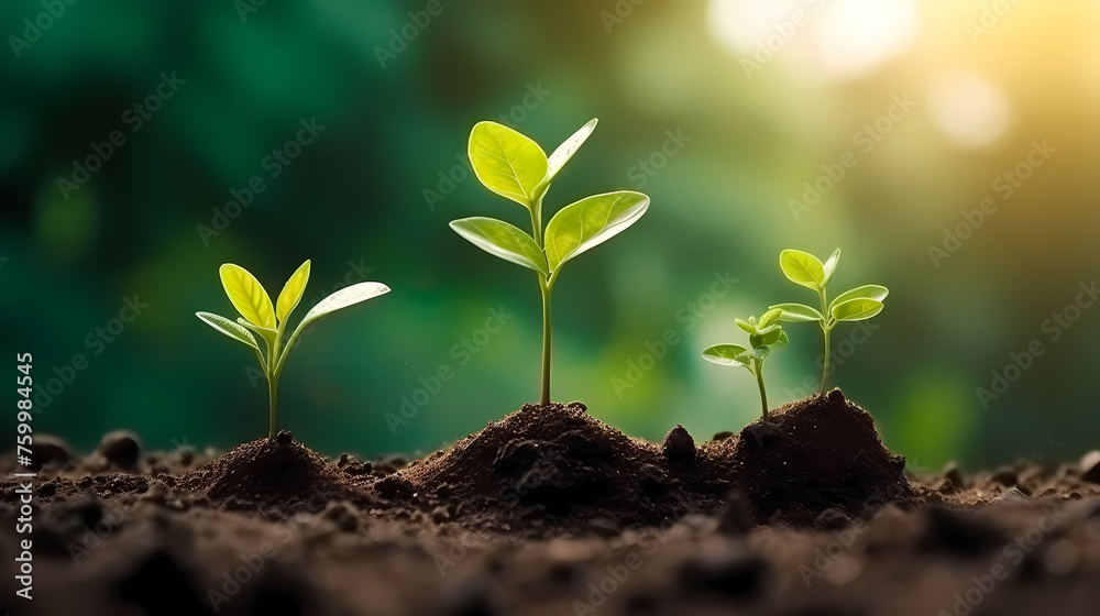 Seedlings sprout in fertile soil, new growth Seedlings sprout in fertile soil, new growth