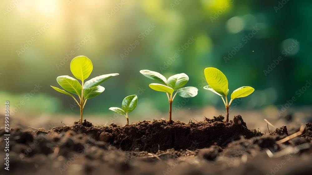 Seedlings sprout in fertile soil, new growth Seedlings sprout in fertile soil, new growth