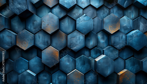 minimalistic abstract backdrop with a tessellation of hexagons, fading from cobalt to sky blue. 