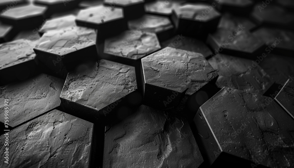 Monolithic black cubes arranged in a honeycomb pattern Monolithic black cubes arranged in a honeycomb pattern
