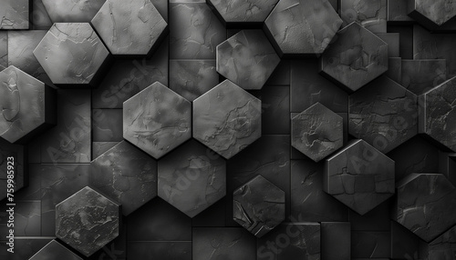 Monolithic black cubes arranged in a honeycomb pattern photo