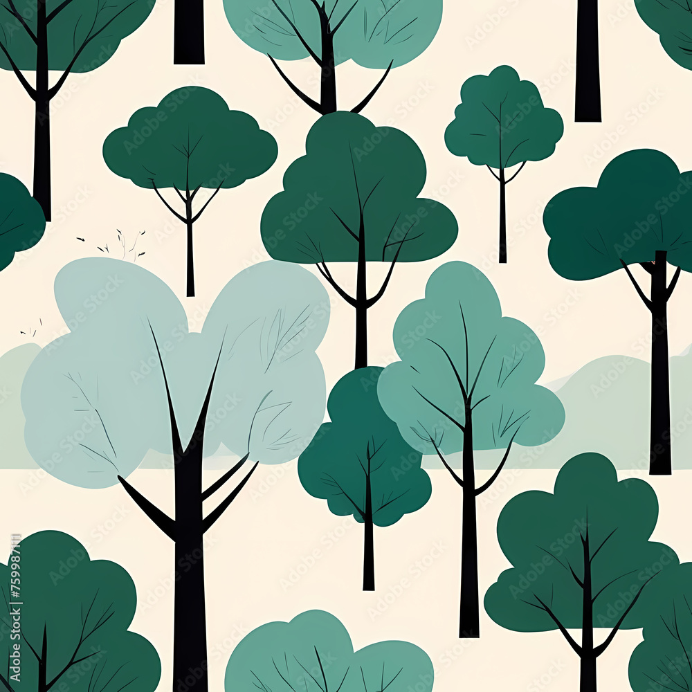 Fototapeta premium Green trees background design, non seamless texture