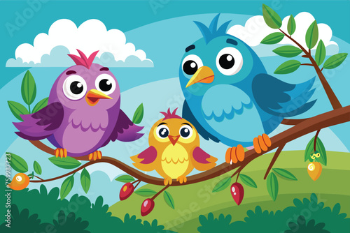 funny birds on branch clipart vector design 11.eps