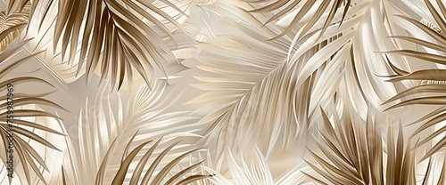 Elegant background with palm leaves in light brown and gray tones. AI generated illustration