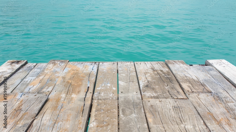 Serene wooden dock on calm lake, ideal for text placement and peaceful contemplation Serene wooden dock on calm lake, ideal for text placement and peaceful contemplation
