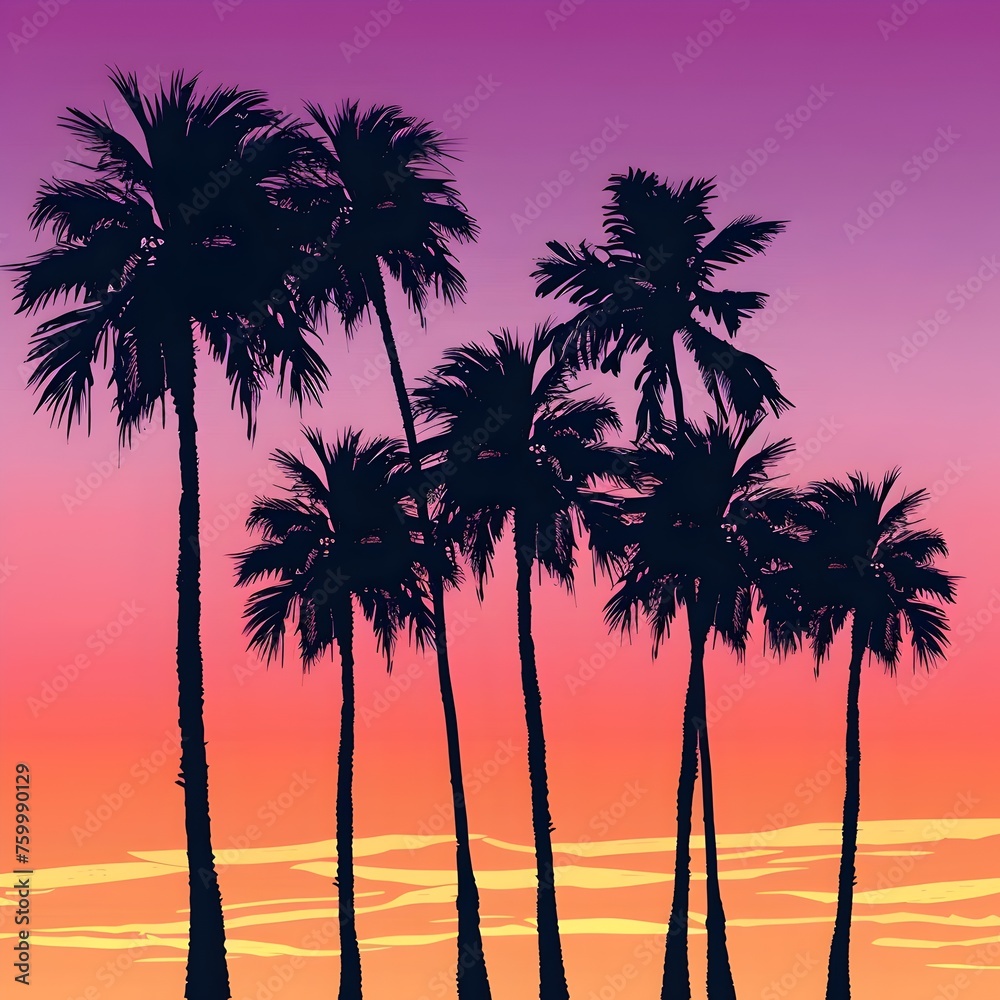 Palm Trees Silhouetted Against a Vibrant Sunset Sky in a High-Definition