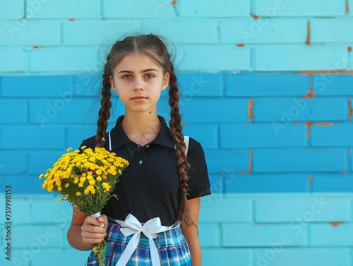 
Children in school uniforms against a wall with a floral pattern. happiness and spontaneity.
Concept: educational resources, school photography, beginning of the school year photo