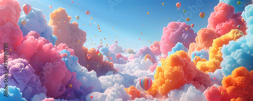 Whimsical Sky with Colorful Clouds and Balloons