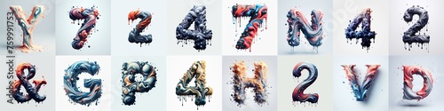 Liquid 3D Lettering Typeface. AI generated illustration