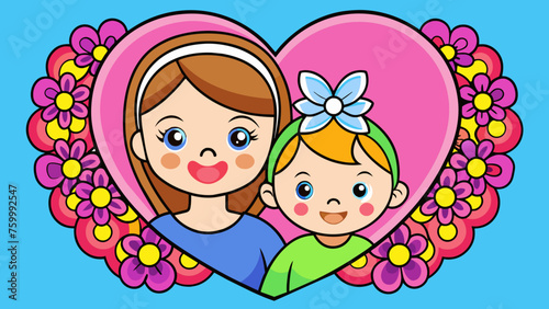 happy-mothers-day-event-poster-with-mother-and-children vector illustration