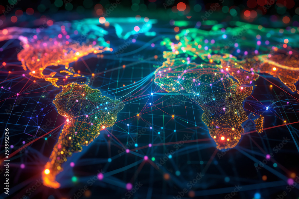 Global Network Connectivity Concept: Digital World Map with Glowing Nodes Global Network Connectivity Concept: Digital World Map with Glowing Nodes