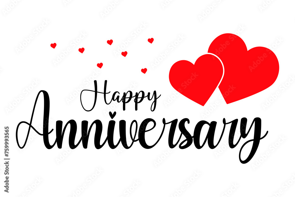 Happy Anniversary lettering text wedding wish with red love vector illustration.