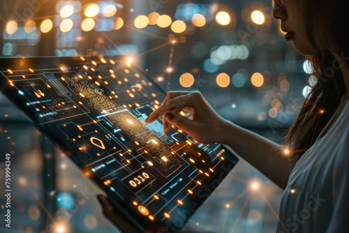 Futuristic Interface Interaction - Woman Using Advanced Touchscreen Technology