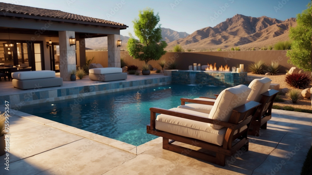 Custom swimming pool and outdoor living area Custom swimming pool and outdoor living area