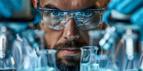 Forensic Scientist Analyzing Evidence in Advanced Laboratory for Precise Crime Solving. Concept Forensic Science, Evidence Analysis, Advanced Laboratory, Crime Solving, Precision Techniques