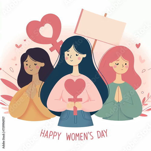  woman on the background of hearts. Women's day beautiful inscription. Vector postcard happy pregnancy