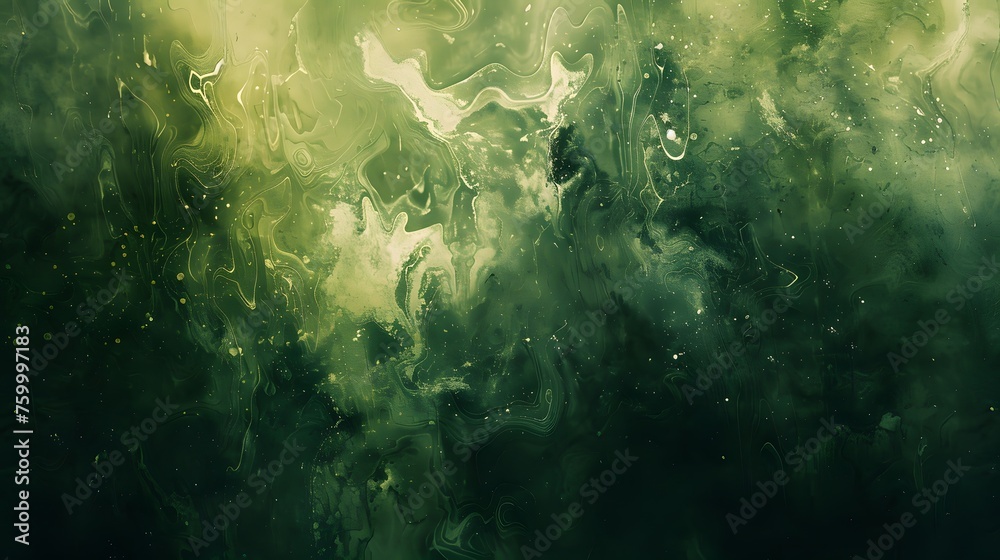 Abstract green paint with a hint of gold wallpaper. Detailed stroke of paint. - obrazy, fototapety, plakaty 