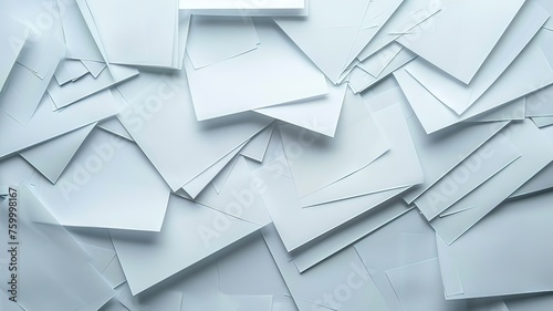 Horizontal AI illustration scattered white paper sheets on a flat surface. Backgrounds and textures. photo