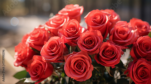 Bouquet of beautiful red roses on dark background  closeup  Generate Ai