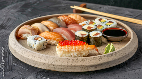Traditional Japanese Sushi Set, Fresh Seafood and Rice Cuisine, Gourmet Asian Dish