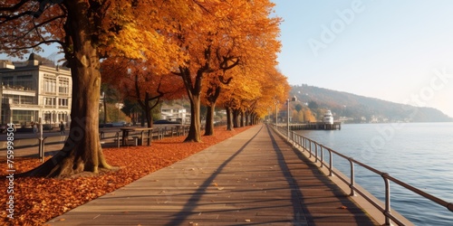 autumn promenade by the lake Generative AI