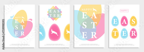 Happy Easter set. Patterns. Greeting card template. Vector Easter illustration. Easter eggs, rabbit. Perfect for a poster, holiday cover, or postcard.