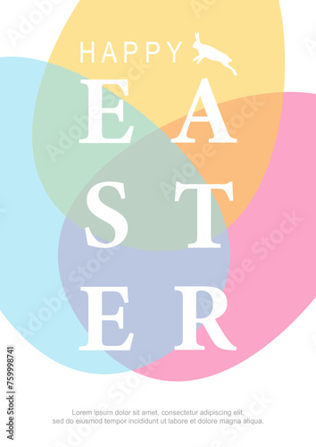 Happy Easter. Patterns. Greeting card template. Vector Easter illustration. Easter eggs, rabbit. Perfect for a poster, holiday cover, or postcard.