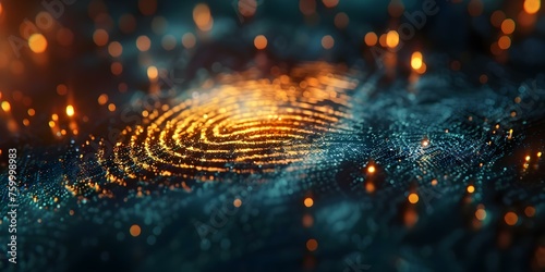 Close-up of a Dark Illuminated Fingerprint for Personal Identification in Digital Technology. Concept Digital Identification, Biometrics, Security Technology, Fingerprint Scanning, Data Encryption photo
