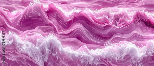  a painting of pink and white swirls on a pink and white background with white swirls on the left side of the image.