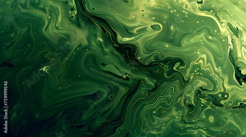 Abstract green paint with a hint of gold wallpaper. Detailed stroke of paint.