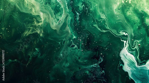 Abstract green paint with a hint of gold wallpaper. Detailed stroke of paint.